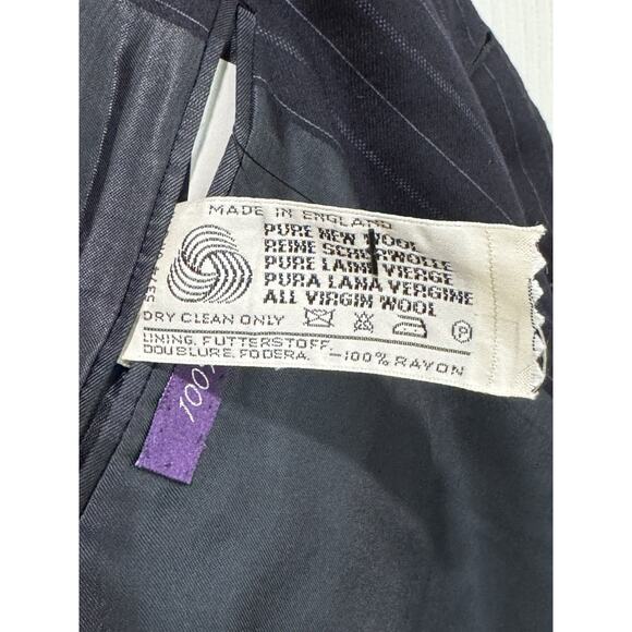 Ralph Lauren Purple Label Men's Navy Blue Pin Broken Chalk Stripe Wool Suit 46L - Picture 14 of 16